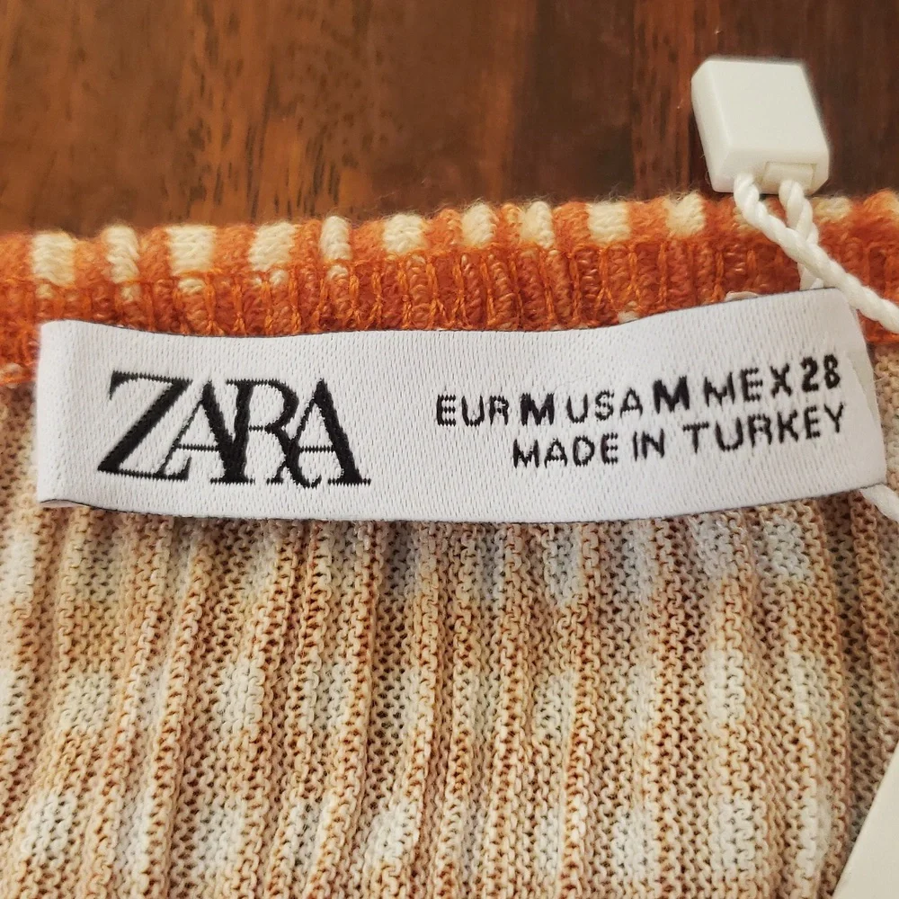 New ZARA Gingham Plaid Checked Cropped Halter Top Ruched Burnt Orange Medium - Picture 10 of 12